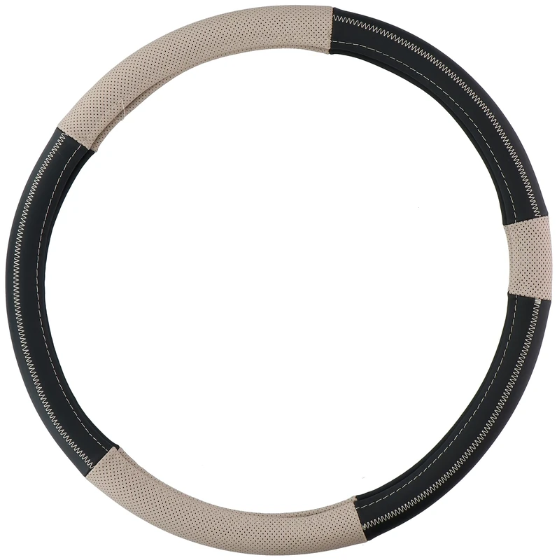 All Ride Steering Wheel Cover for Truck - Genuine Leather - 44-46 Centimetres - Beige-Black