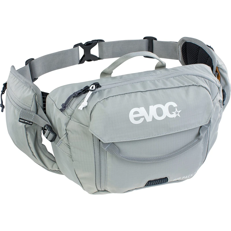 EVOC Hip Pack 3 Hip Bag (3l Capacity, Airflow Contact System, Adjustable Hip Belt, Venti Flap System, incl. 1.5l Hydration Bladder), Stone Grey