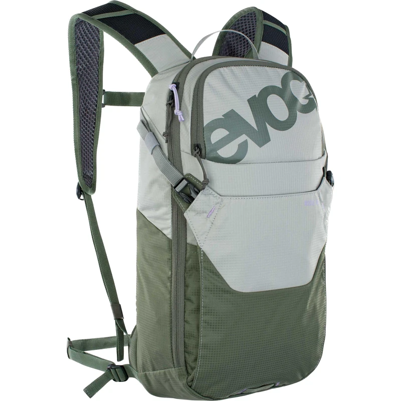 EVOC RIDE 8 bike backpack for outdoor activities or everyday use (clever pocket management, ventilated with AIR-PAD back padding, hydration bladder compartment), Stone Grey/Dark Olive