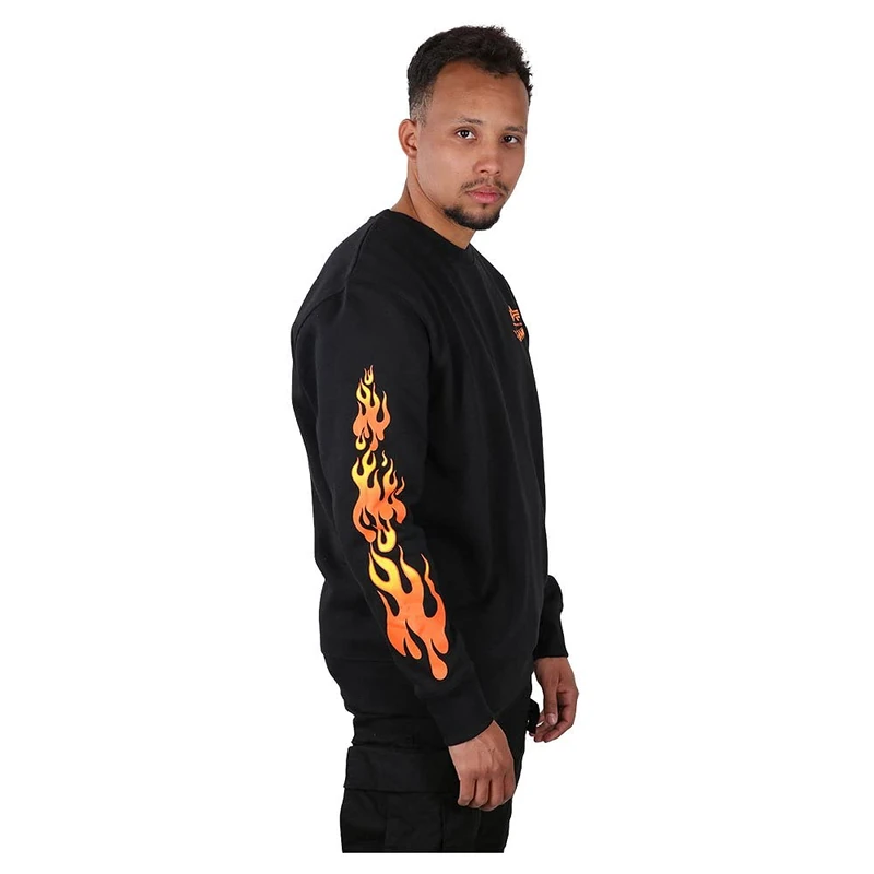ALPHA INDUSTRIES Men's Flame Sweater Sports Hoodie, Black, S - Image 1
