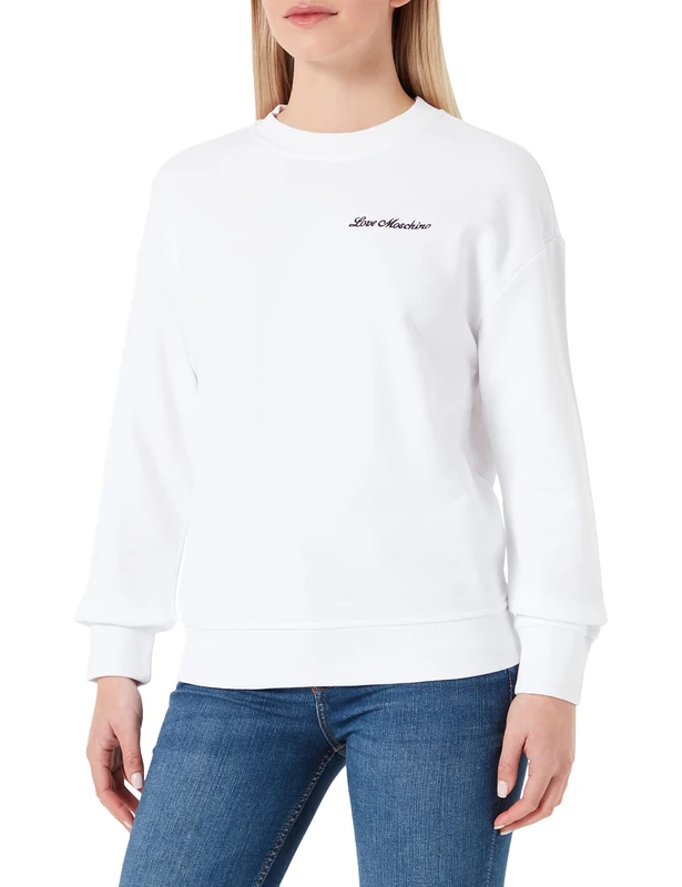 Love Moschino Women's Sweatshirt Dropped Sleeves, Optical White, 46