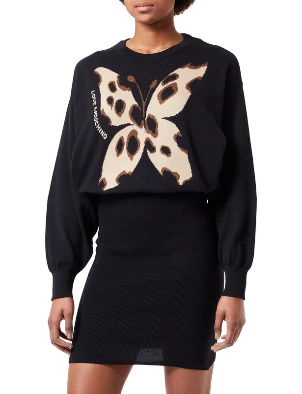 Love Moschino Women's Long Batwing Sleeves Dress, Black, 48