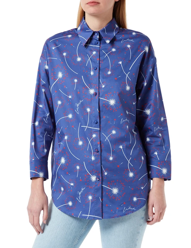 Love Moschino Women's Shirt Printed Allover, Dandelion F.BLU, 40