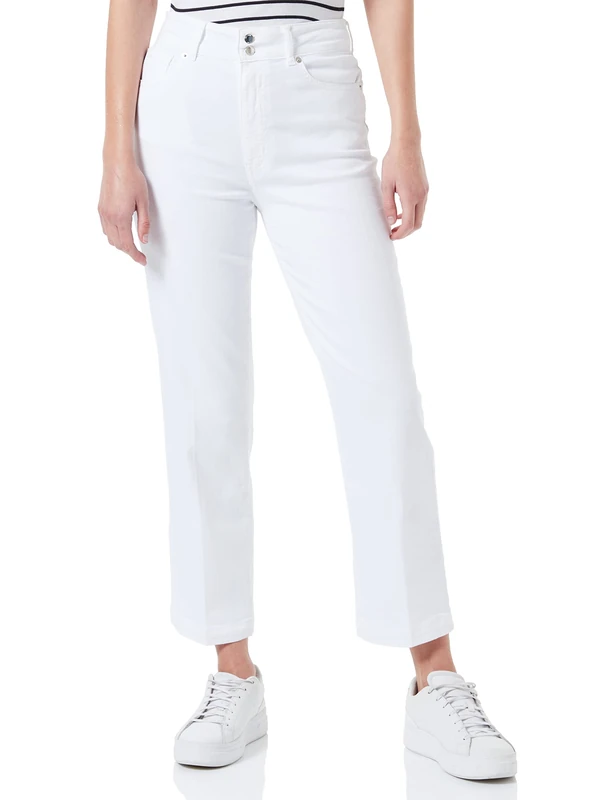 Love Moschino Women's 5 Pocket Trousers with Heart tag Casual Pants, Optical White, 30