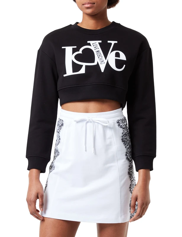 Love Moschino Women's Cropped fit Round Neck Sweatshirt, Black, 44