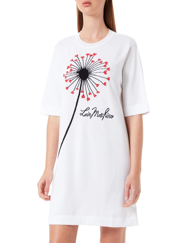 Love Moschino Women's Short Sleeved Dress, Optical White, 40