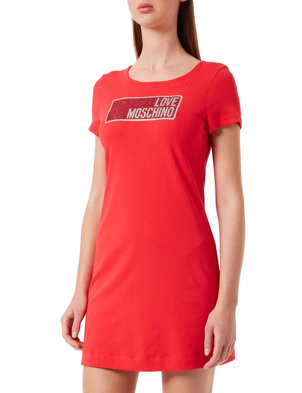 Love Moschino Women's Stretch Cotton Jersey A line Dress, Red, 40