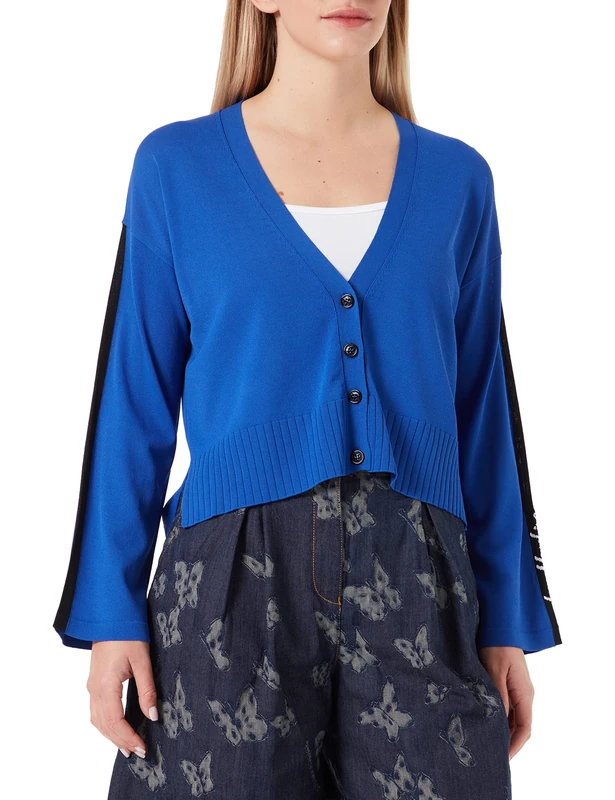 Love Moschino Women's asymmentrical Lengths Cardigan Sweater, Blue, 48