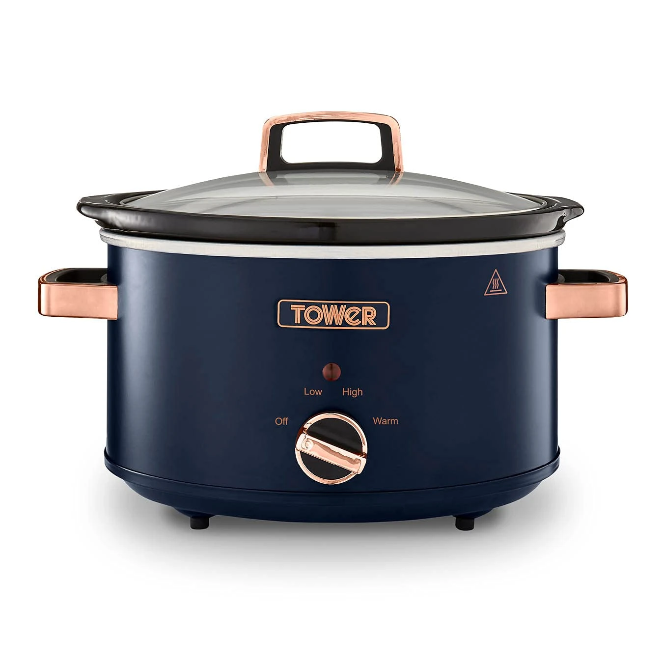 Tower T16042MNB Cavaletto 3.5 Litre Slow Cooker with 3 Heat Settings, Cool Touch Handles, 210W, Midnight Blue and Rose Gold