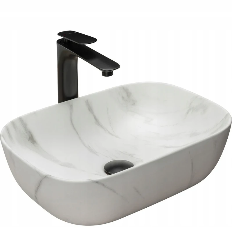 Rea Bathroom Sink Made of Ceramic Belinda Marble Matt - Stone Imitation - REA-U8702