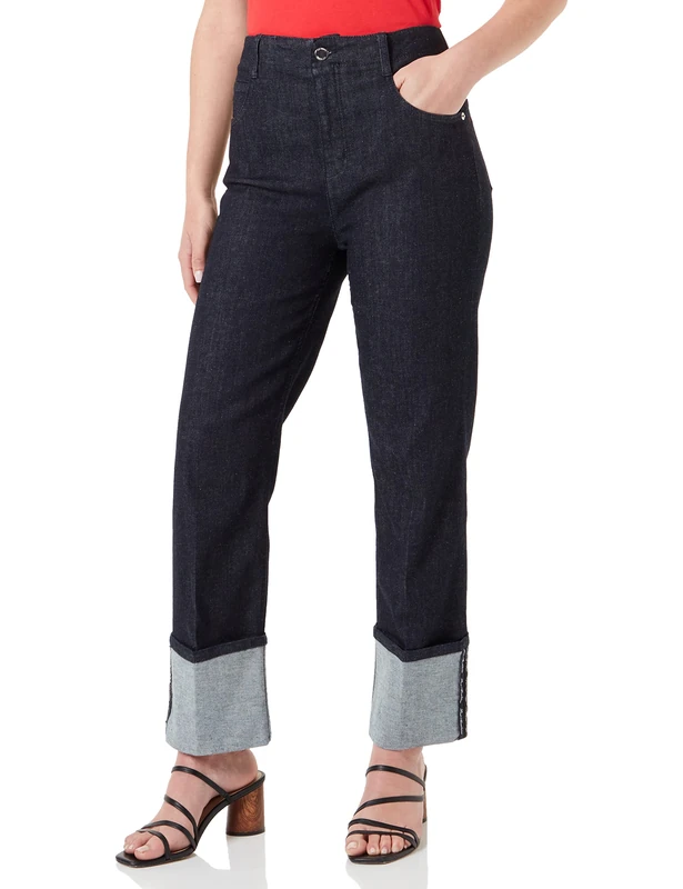 Love Moschino Women's 5 Pocket Trousers with Logo Tape on The Cuffs Jeans, Denim, 27