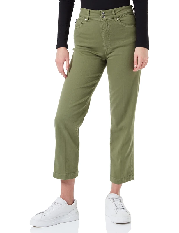 Love Moschino Women's 5 Pocket Trousers with Heart tag Casual Pants, Green, 28