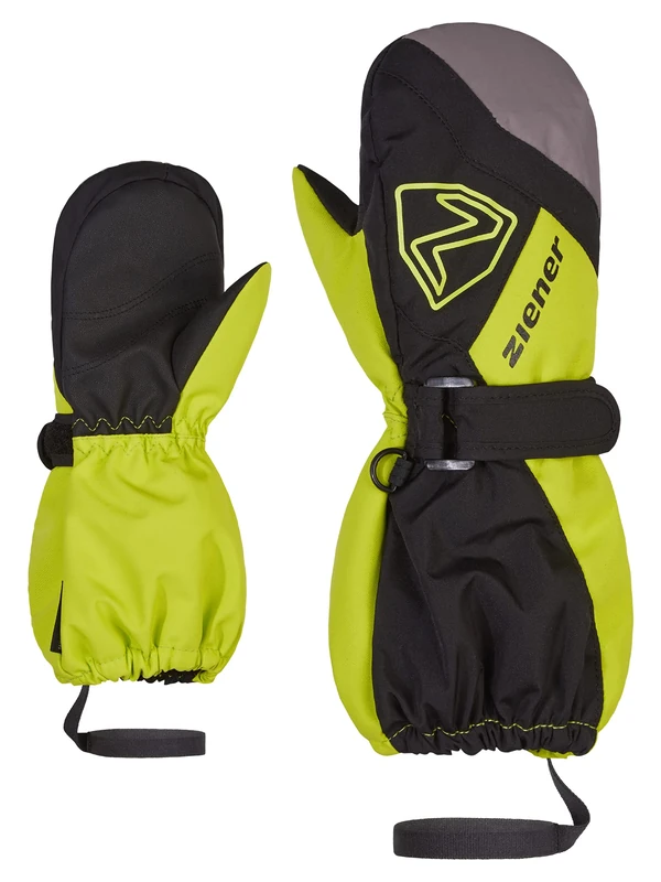 Ziener Unisex Baby Laurus Ski Mittens/Winter, Waterproof, Long Cuff, Reflective, Black.Lime, 92 cm