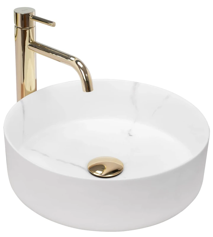 Rea Bathroom Sink Made of Ceramic Sami Marble Matt - Stone Imitation - REA-U8703