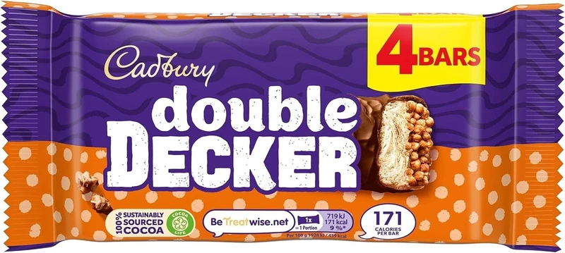 Cadbury Double Decker Chocolate Bar Multipack, Layers of Nougat & Crispy Cereal Covered in Milk Chocolate, Multipack of 4 x 37.3g Bar (Pack of 1)