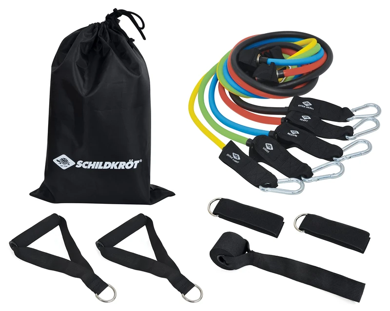 Schildkröt Resistance Expander Tubes, 5 Resistance Bands with Foot Straps, Handles and Door Anchor, 11 Pieces, Includes Carry Bag, 960125