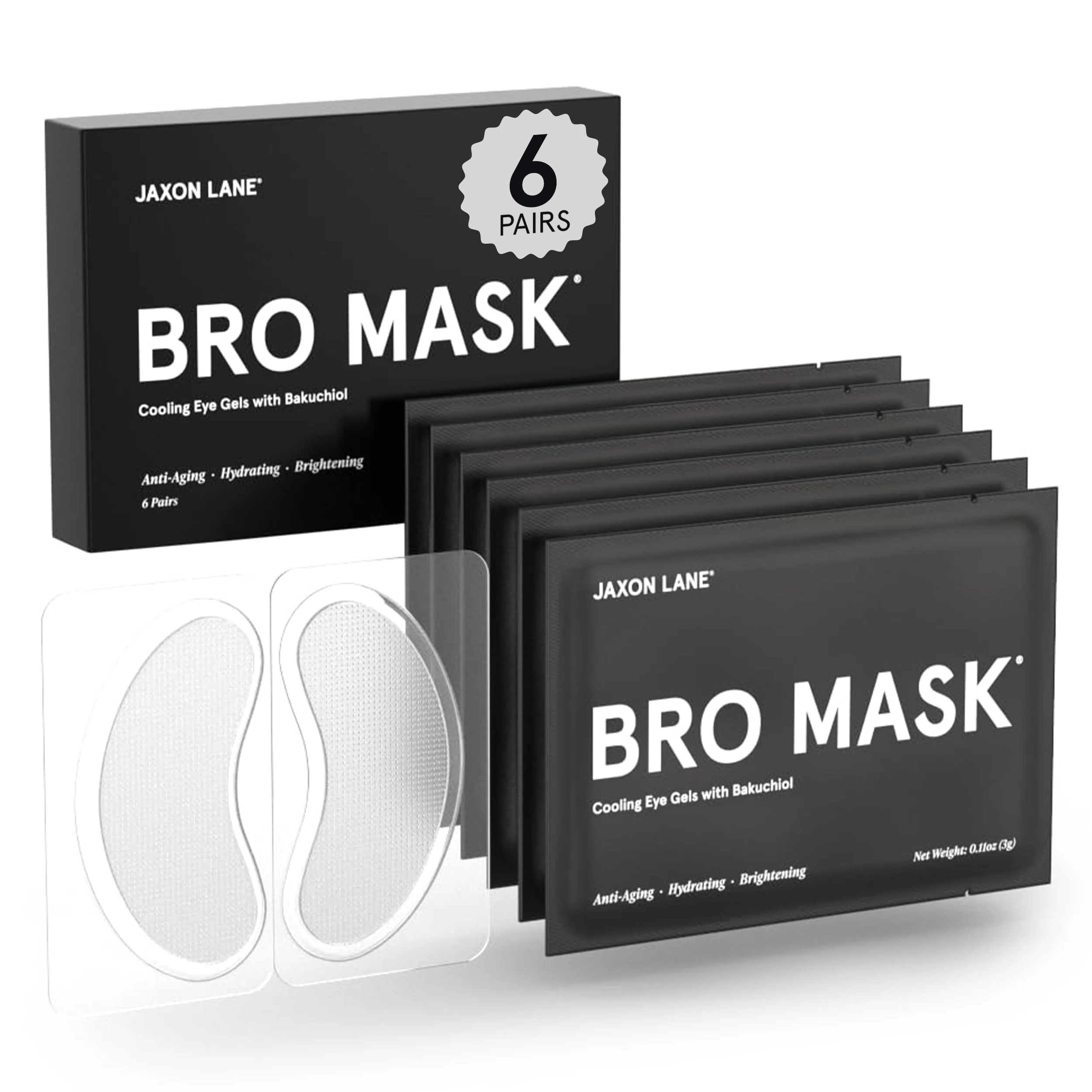 BRO MASK Under Eye Patches for Men Skin Care | Cooling Eye Masks for Dark Circles and Puffiness, Anti Aging Hydrogel Pads with Bakuchiol, Caffeine & Niacinamide, Eye Bags Treatment for Men (6 Pairs)