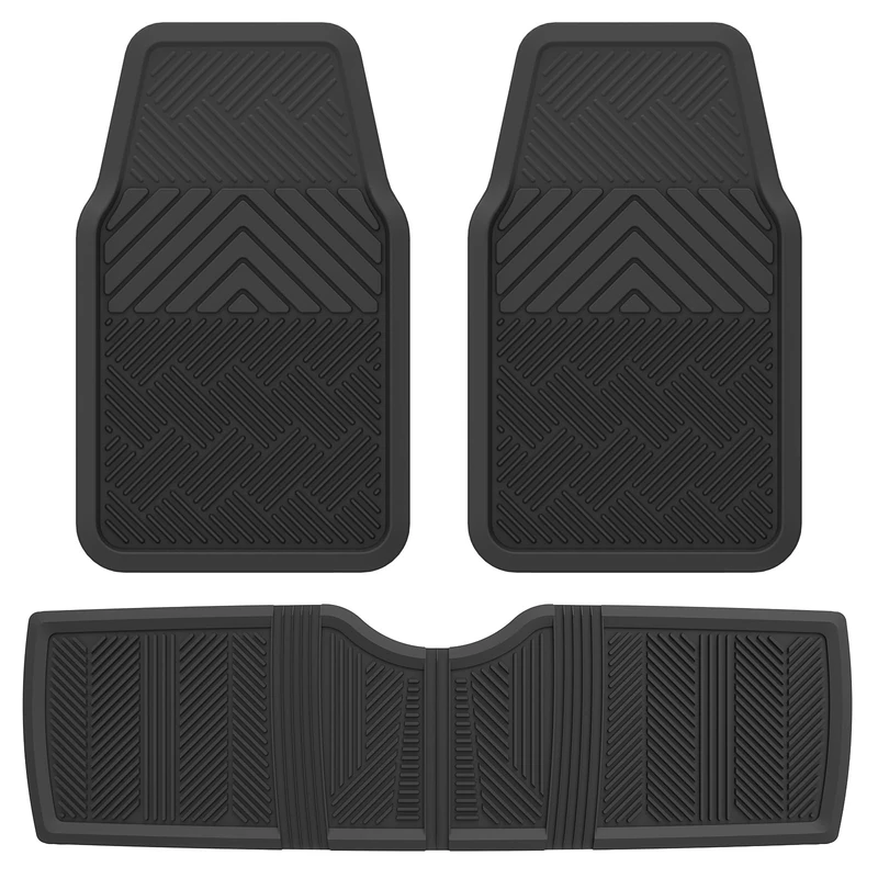 ClimaTex 3-Piece Heavy Duty Car, Truck, Van and SUV Automotive Floor Mats for Floor Protection, Weatherproof Front Floor Mats for First Row and Back Seat Liner Mat for Second Row, Black, 3 Piece Set