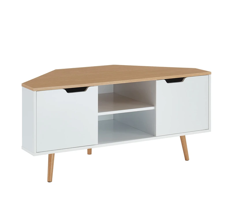 BAÏTA LYNA Corner TV Unit, White and Oak Effect, 115cm