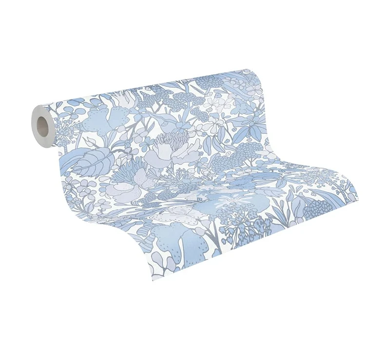 Architects Paper Jungle Wallpaper Floral|Impression Non-Woven Wallpaper 10.05 m x 0.53 m Grey Blue White Made in Germany 377566 37756-6