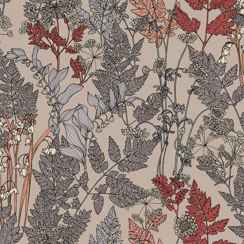 Architects Paper Floral Wallpaper Floral|Impression Non-Woven Wallpaper 10.05 m x 0.53 m Beige Grey Red Made in Germany 377512 37751-2