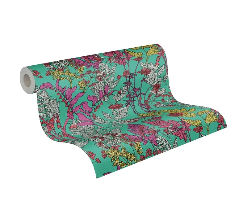 Architects Paper Floral Wallpaper Floral|Impression Non-Woven Wallpaper 10.05 m x 0.53 m Green Purple Grey Made in Germany 377516 37751-6