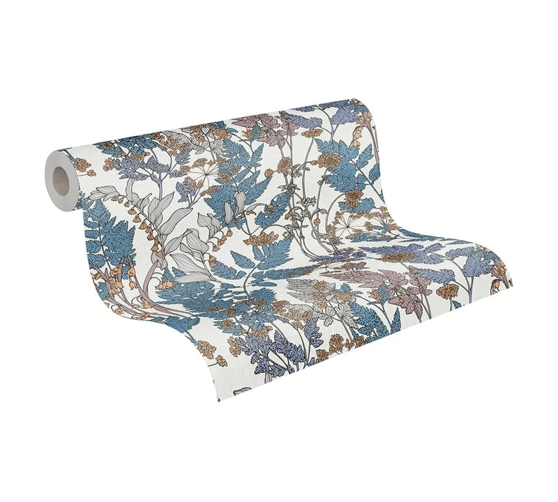 Architects Paper Floral Wallpaper Floral|Impression Non-Woven Wallpaper 10.05 m x 0.53 m Blue Creme Beige Made in Germany 377517 37751-7