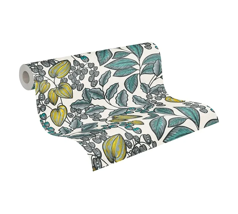 Architects Paper Floral Wallpaper Floral|Impression Non-Woven Wallpaper 10.05 m x 0.53 m Blue White Yellow Made in Germany 377551 37755-1