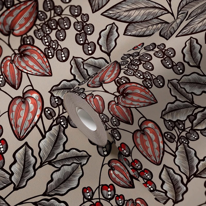 Architects Paper Floral Wallpaper Floral|Impression Non-Woven Wallpaper 10.05 m x 0.53 m Brown Grey Red Made in Germany 377543 37754-3