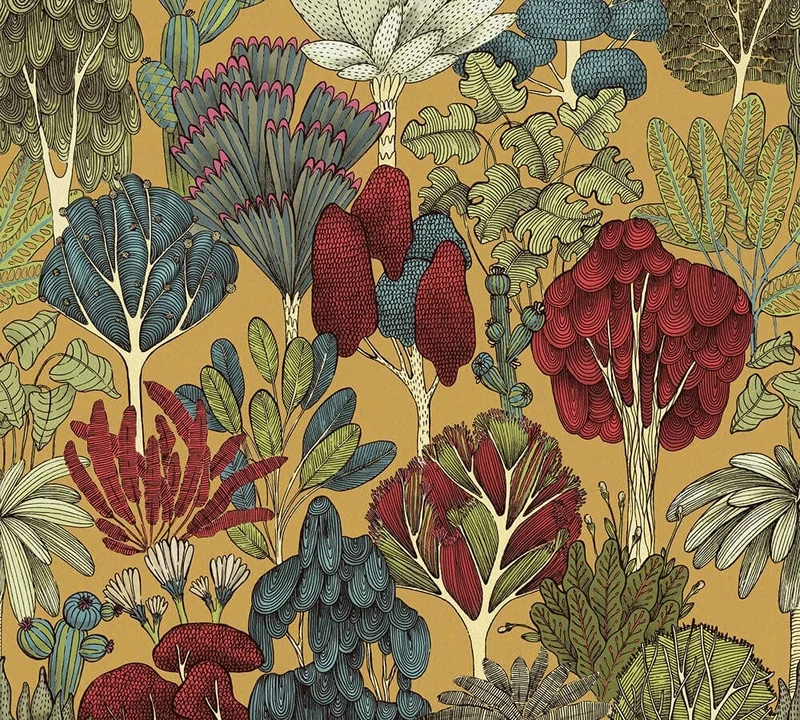 Architects Paper Jungle Wallpaper Floral|Impression Non-Woven Wallpaper 10.05 m x 0.53 m Yellow Red Blue Made in Germany Architects Paper 377571 37757-1