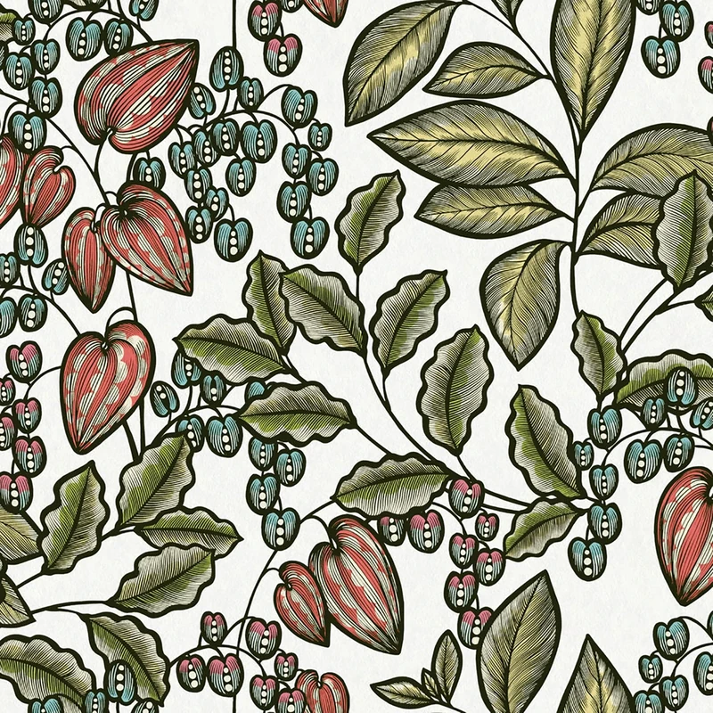 Architects Paper Floral Wallpaper Floral|Impression Non-Woven Wallpaper 10.05 m x 0.53 m Multicolored Green White Made in Germany 377545 37754-5