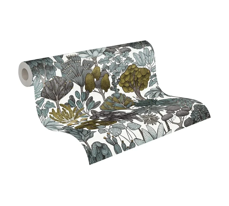 Architects Paper Jungle Wallpaper Floral|Impression Non-Woven Wallpaper 10.05 m x 0.53 m Green Grey Yellow Made in Germany 377573 37757-3