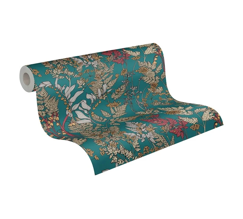 Architects Paper Floral Wallpaper Floral|Impression Non-Woven Wallpaper 10.05 m x 0.53 m Blue Beige Yellow Made in Germany 377515 37751-5