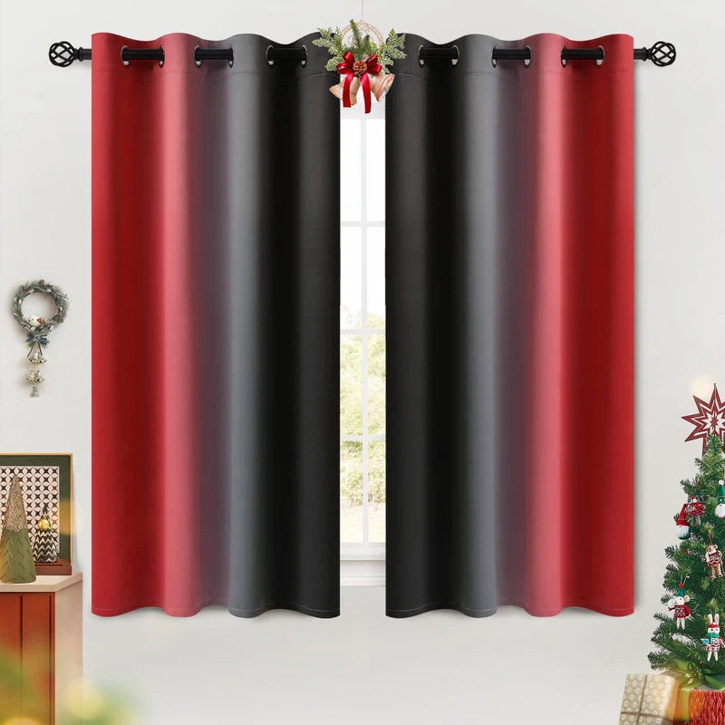 COSVIYA Grommet Ombre Room Darkening Curtains 54 inches Length for Kids Bedroom,Polyester Light Blocking Red and Black Gradient Window Drapes/Curtains for Living Room/Kitchen,2 Panels, 52x54 inches