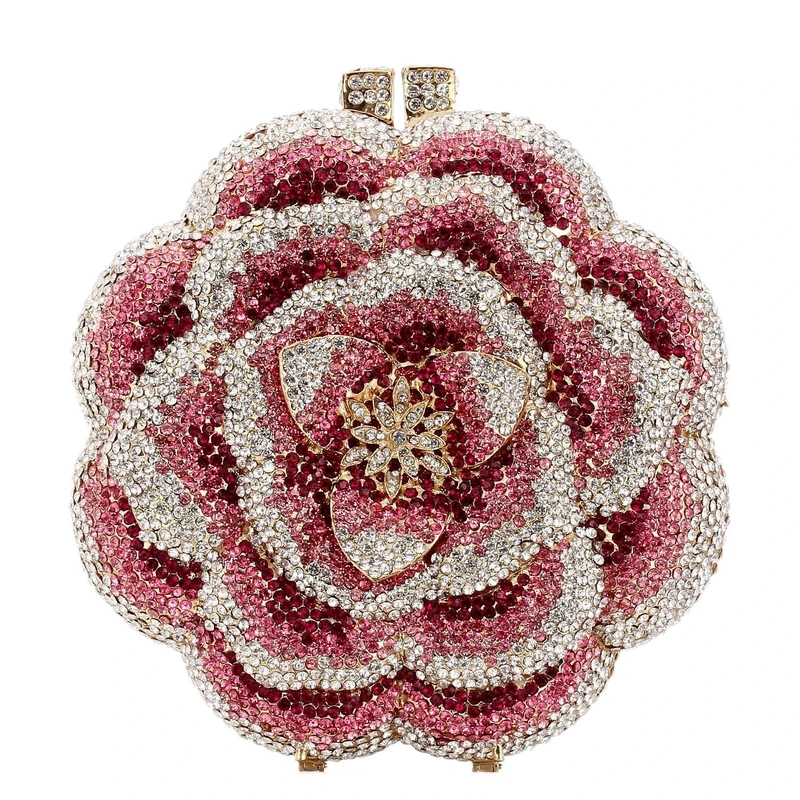 YEMESYAS Evening Bag Women's Fashion AAA Rhinestone Metal Chain Clutch Bag, Pink, Small