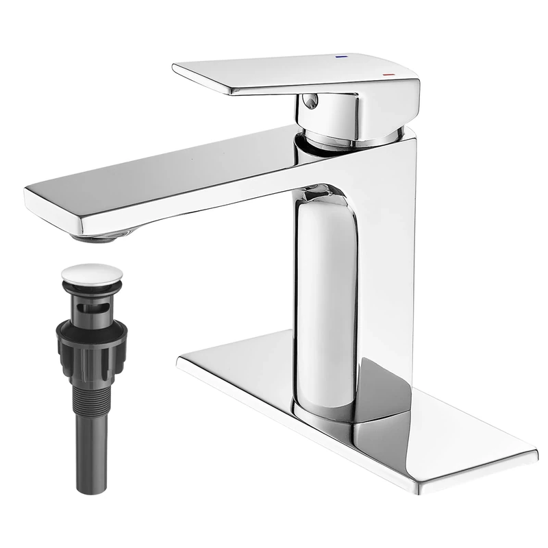 Chrome Bathroom Faucet Single Handle Bathroom Vanity Sink Faucet with Pop-up Drain and Faucet Supply Lines Rv Lavatory Vessel Faucet Basin Mixer Tap