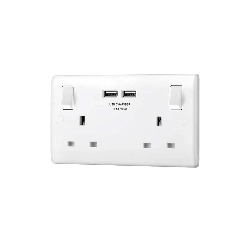 BG Electrical 8223u Double Switch Power Socket, White - 5 Pack