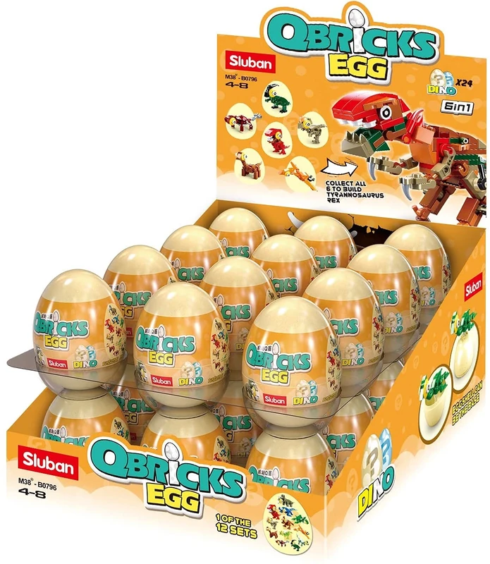 Sluban - Qbricks Egg-Dino 12Into (24pcs), M38-B0796, Multi-Colour