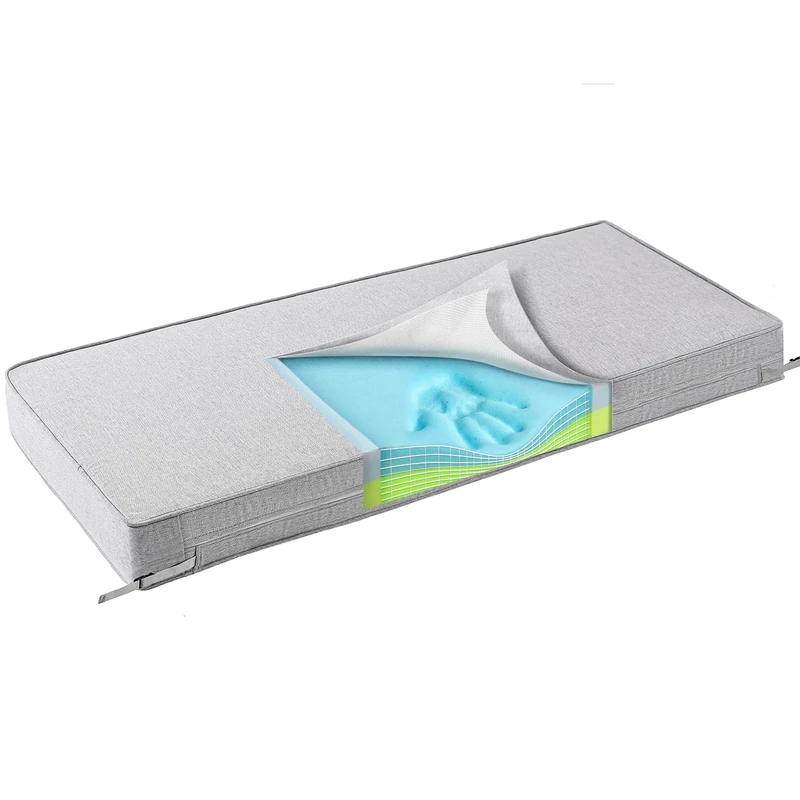 SUNROX Gel Memory Foam Bench Cushion with Ties, Ultra Durable Water Resistant FadeShield Outdoor/Indoor Universal Bench Seat Pads 45 x 16 x 4 inch, Heather Grey