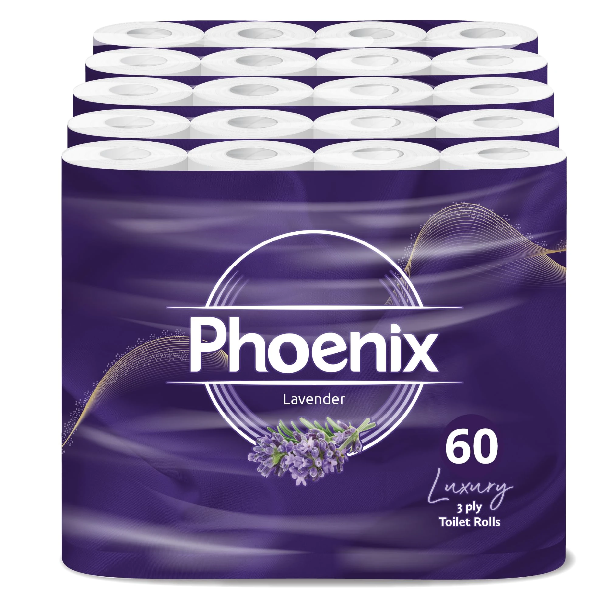 Phoenix Toilet Rolls – 60 Pack | 3 Ply Lavender Scented Toilet Paper | Bulk Buy, Soft, Quilted, Sustainably Sourced, Eco- Friendly Luxury Bathroom Tissue