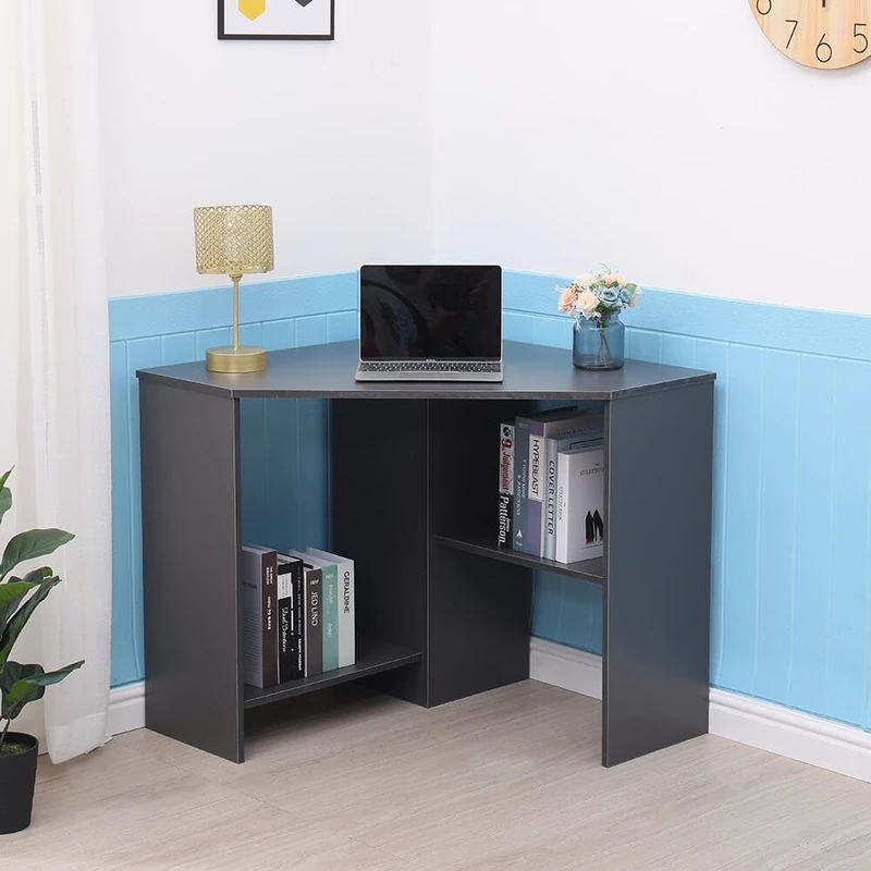 Home Source Computer Desk PC Laptop Table Home Office Study Gaming, Grey, Corner - Image 1