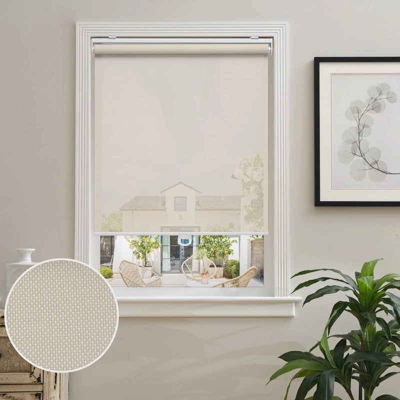 AOSKY Cordless Roller Shades for Windows Light Filtering Shades with 5% Openness Solar Screen Semi Sheer Roller Blinds UV Protection for Office and Home. Easy to Install 35" W x 72" H (Beige)