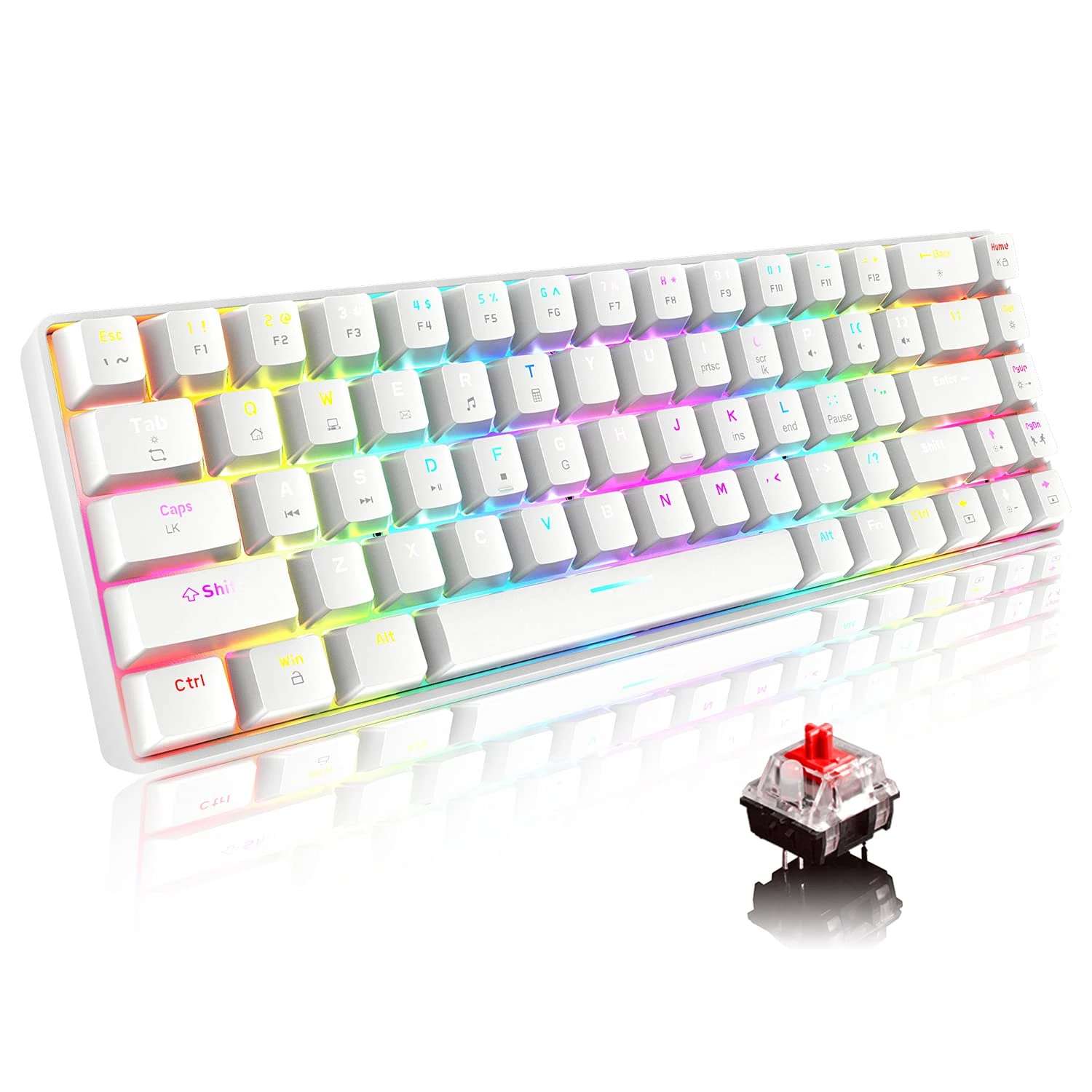 60% Mechanical Gaming Keyboard Compact Type C Wired 68 Keys LED Backlit USB Waterproof Keyboard 18 Chroma RGB Backlight Full Anti-ghosting Keys Compatible With PS4/PS5/Xbox/PC(White/Red Switch)