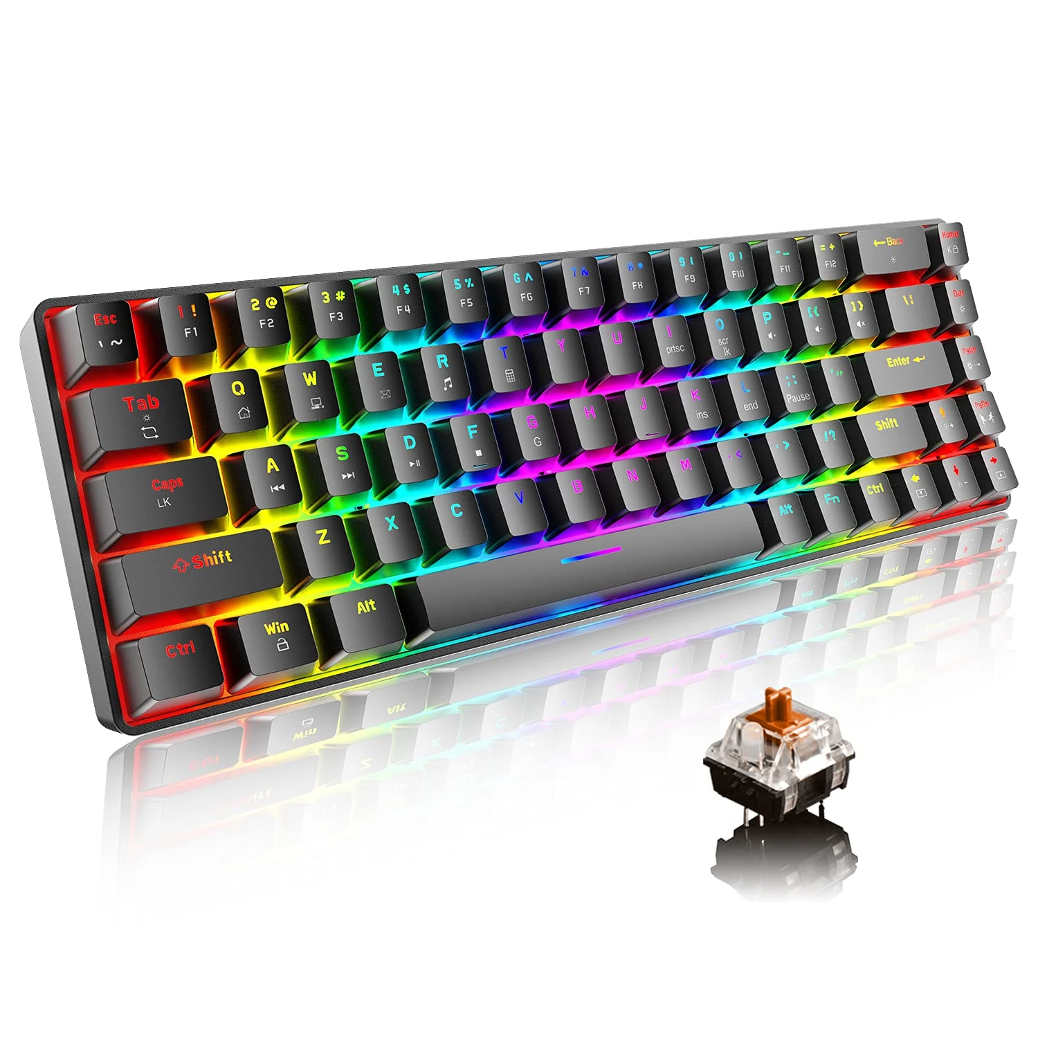 60% Mechanical Gaming Keyboard Compact Type C Wired 68 Keys LED Backlit USB Waterproof Keyboard 18 Chroma RGB Backlight Full Anti-ghosting Keys Compatible With PS4/PS5/Xbox/PC(Black/Brown Switch)