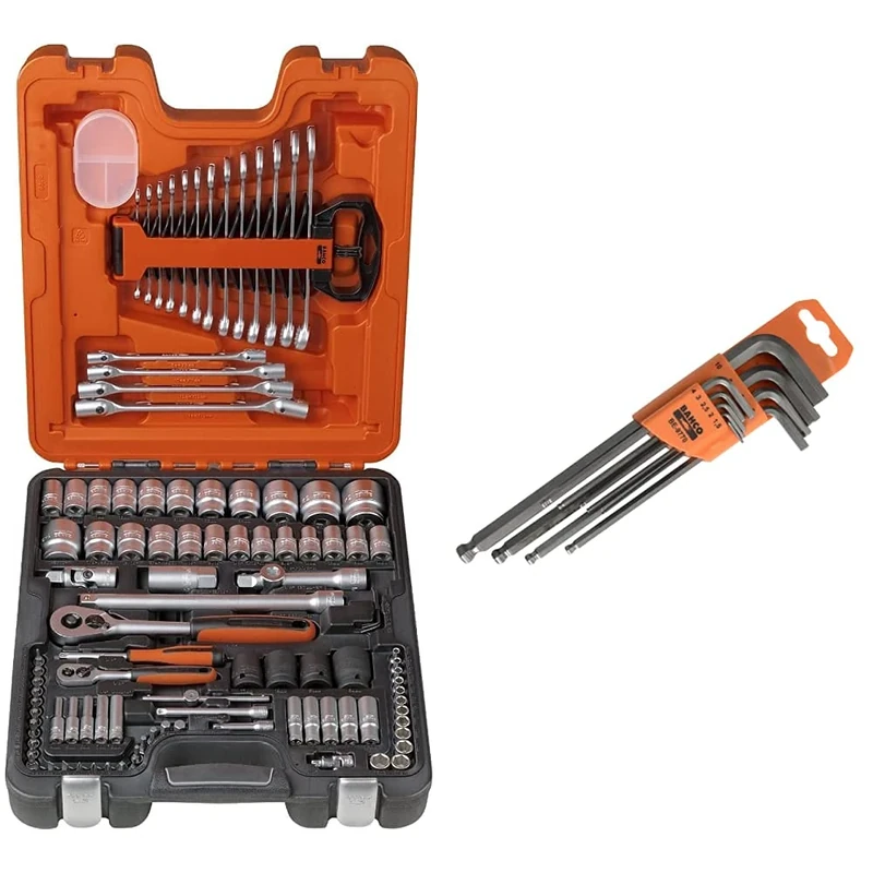Bahco S106 Socket & Spanner Set, Metric 1/4" & 1/2" Drive, 106 Pieces and 9770 BE-9770 1.5-10mm Hex Key Set