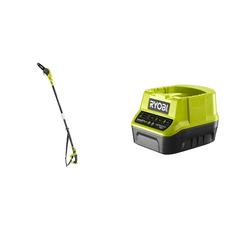 Ryobi ONE+ 18V OPP1820 Cordless Pole Pruner, 20cm Bar (Body only) & RC18120 18V ONE+ Compact Charger