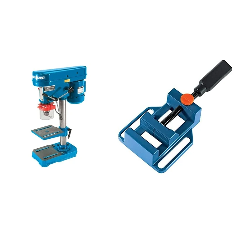 Silverline 350W Bench Drill Press/Pillar Drill 250mm (10") 230V (262212) & 380677 Drill Press Vice 65 mm