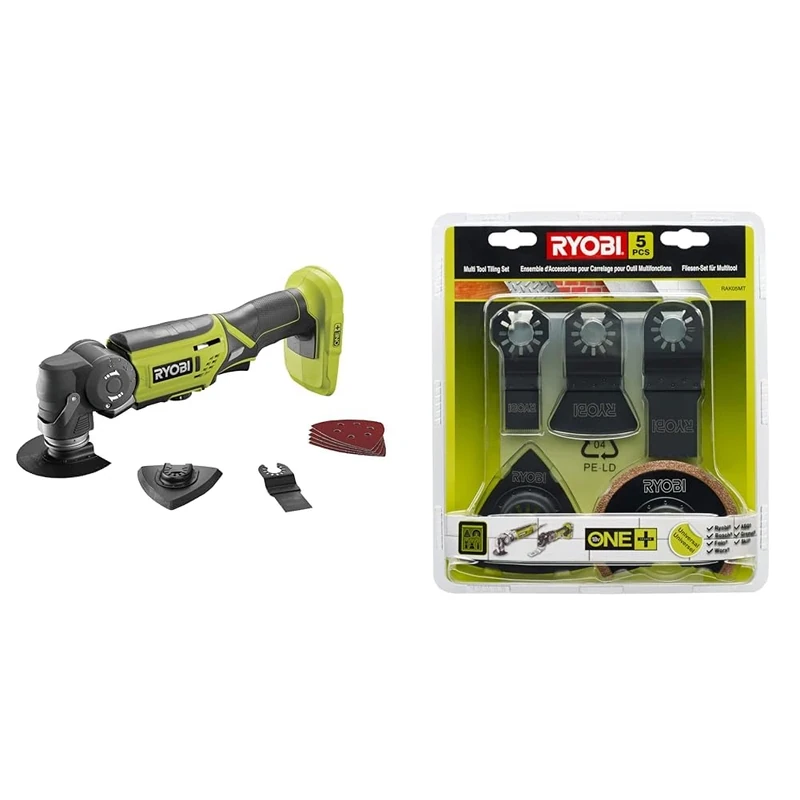 Ryobi ONE+ R18MT-0 18V Cordless Multi-Tool & RAK05MT Multi-Tool Tiling Accessory Set (5-Piece)