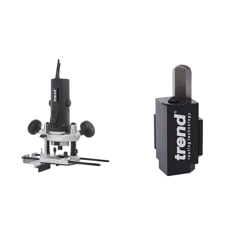 TREND T4EK 1/4" Variable Speed Workshop Router and Kitbox, 850 W, 230 V, Black, Regular & C/CHISEL C Corner Chisel for Hinge Fitting, Black, 70mm