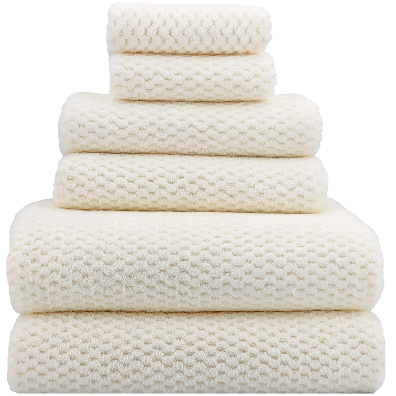 YTYC Towels,29x59 Inch Extra Large Bath Towels Set of 6 Quick Dry Super Soft Microfiber Towels for Bathroom 2 Bath Towels 2 Hand Towels 2 Washcloth Towels 80% Polyester (White,6 Piece) - Image 1